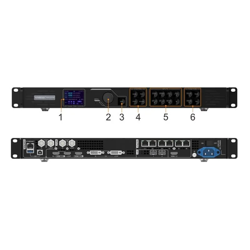 Nova VX600 video processor, RGB full-color module, indoor LED display video controller, USB interface, supports HDMI and DVI.