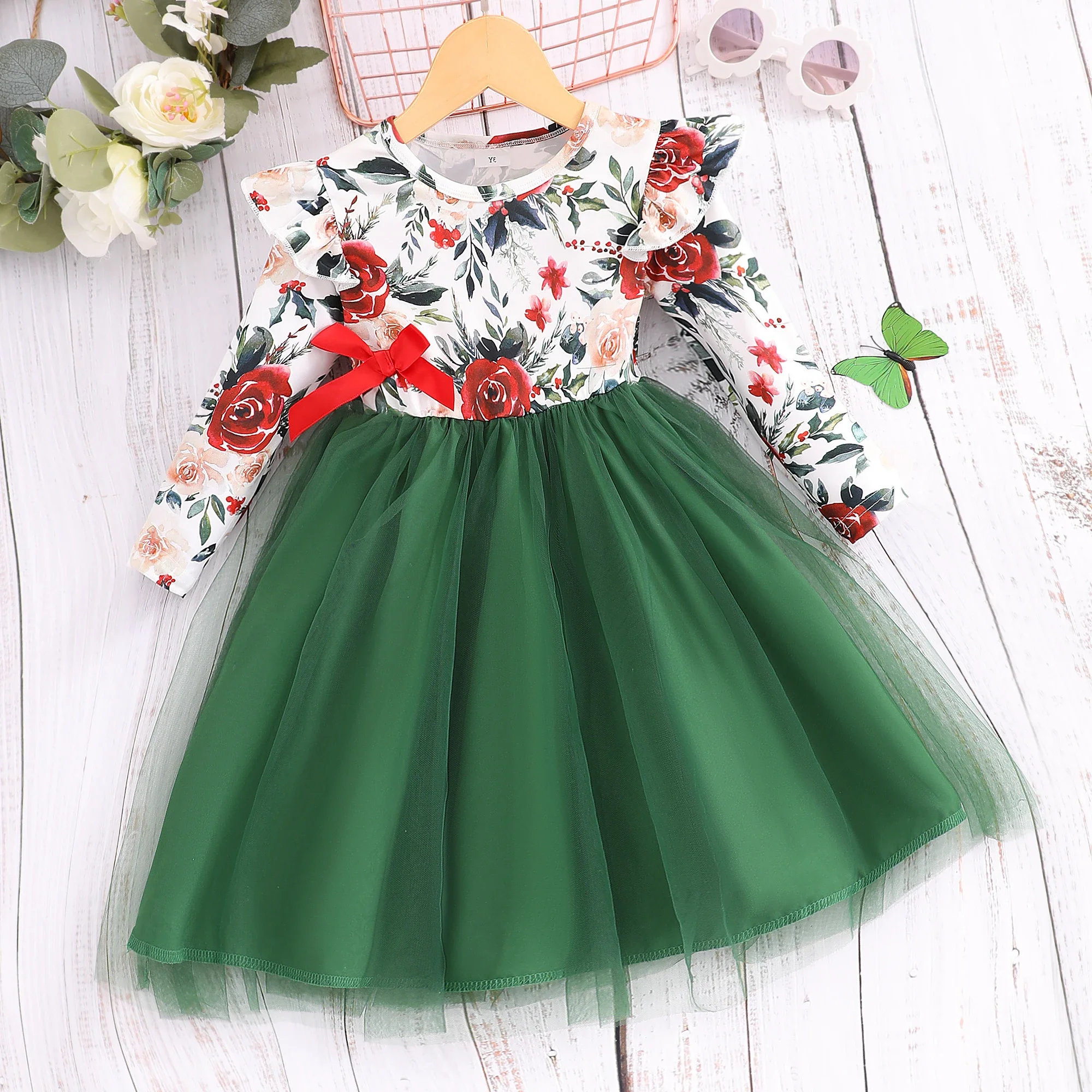 

2024 Dress Kids Girls Clothes Summer Spring Princess Girls Clothing Long Sleeve Flower Party Children Dress 3 4 5 6 7 Years Old