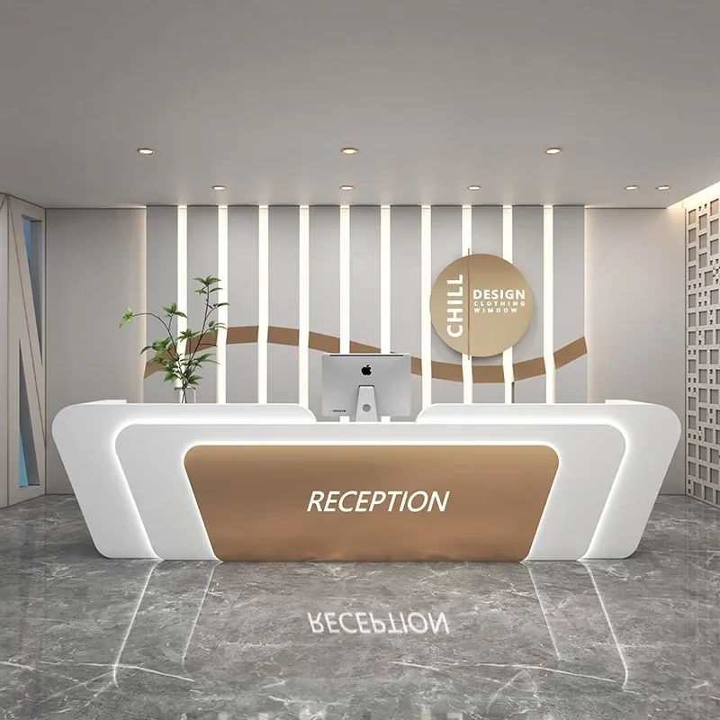 Nordic Luxury Reception Desks Beauty Salon Checkout Design Glamour Reception Desks Mdf White Mostrador Commercial Furniture