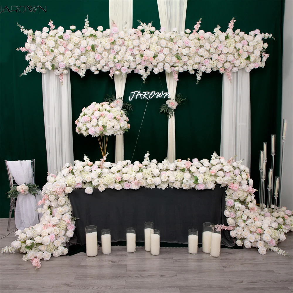 

Luxury Style Wedding Decoration Pink White Series Artificial Floral Runner Table Centerpieces for Event Party Background Decor