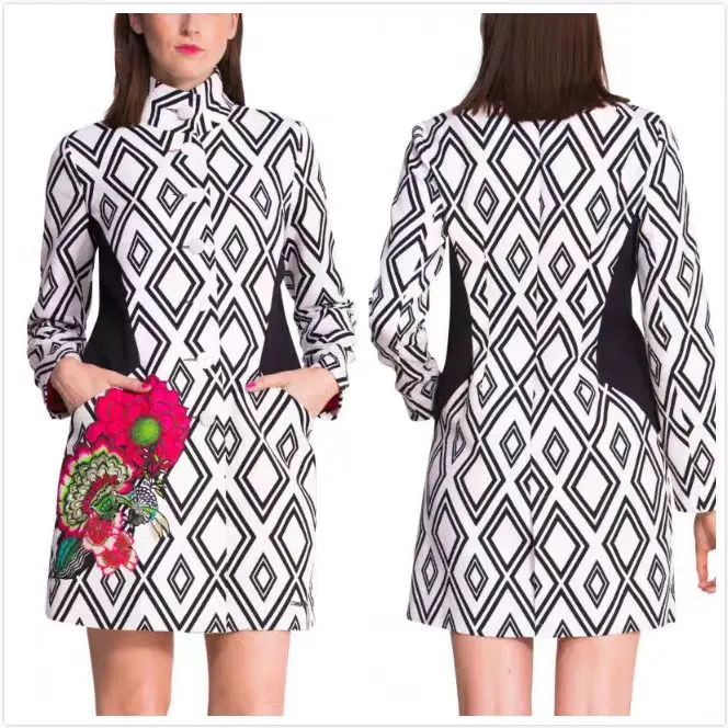 Spanish style new fashion print waist slimming women's trench coat