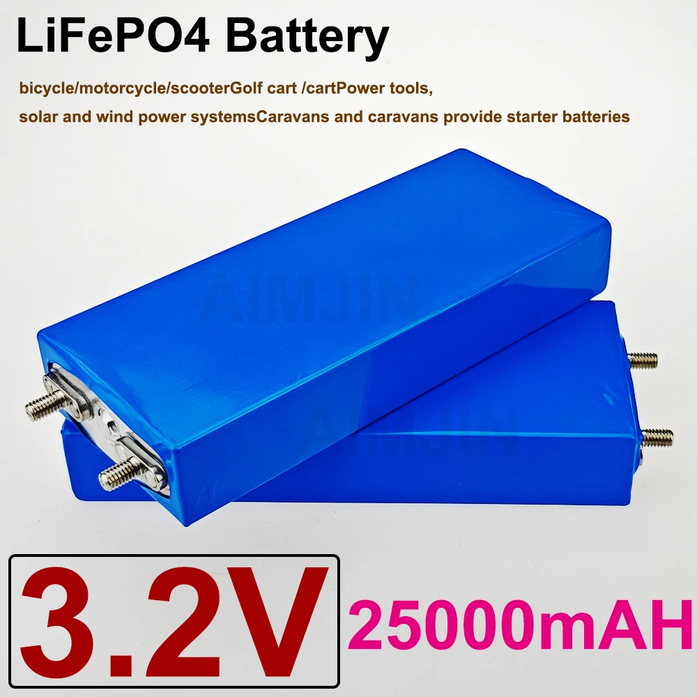 3.2V 25000mAh LiFePO4 Battery Cell Lithium Iron Phosphate Deep Cycles for DIY 12V 24V 36V 48V UPS Solar Power 25Ah