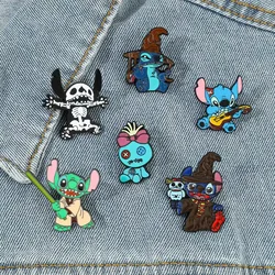 Disney Cartoon Stitch Pins Brooch Set Gift Anime Family Enamel Lapel Pin Clothing Backpack Decoration DIY Accessories