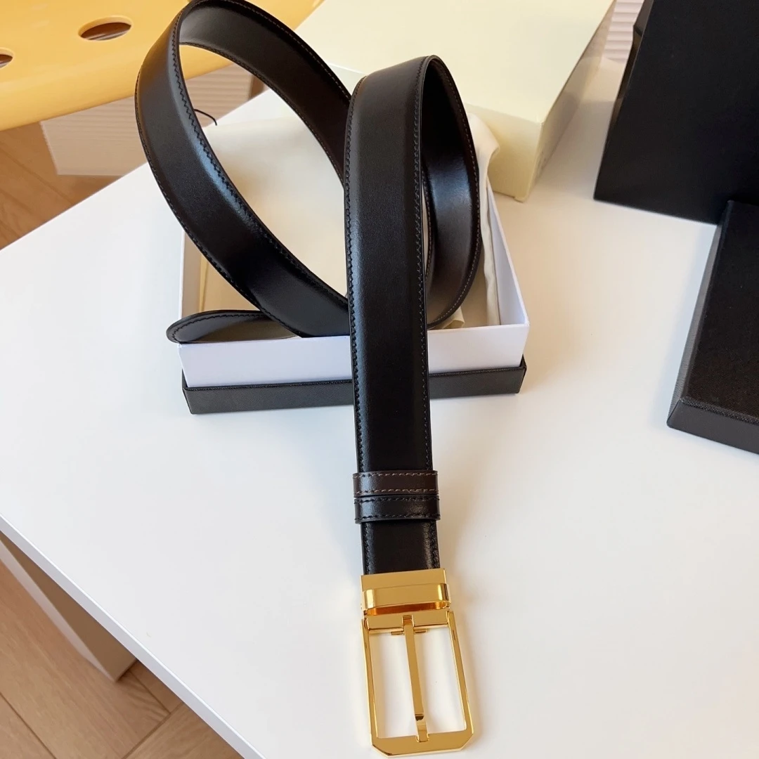 Business Formal 35mm Waist Strap Luxury Brand Men's Reversible Genuine Leather Belt Rotatable Pin Buckle Black Brown Two‑Sided
