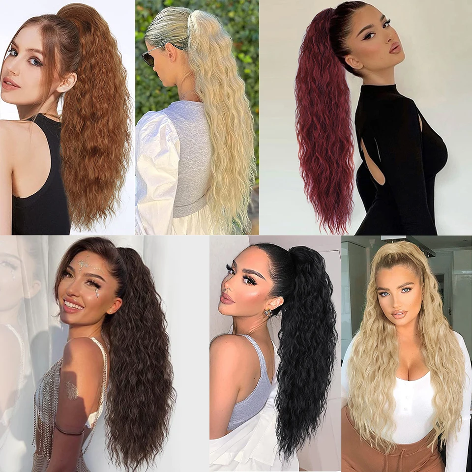 I\'s a wig Long Curly Drawstring Ponytail Extension for Women Cooper Red Hair Extensions Black Brown Blonde Synthetic Ponytail