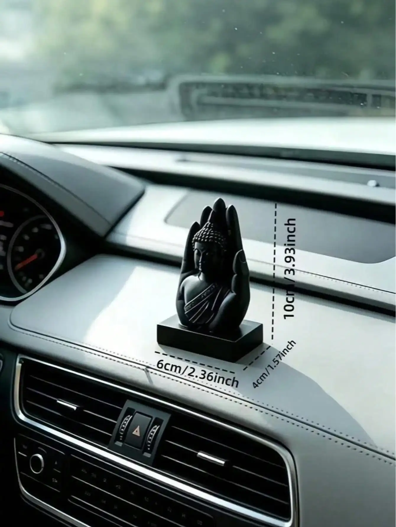 Zen Buddha Hand Car Dashboard Ornament, Black Statue with Jade Beads & Lotus Pendant, Feng Shui Auto Interior Decor Gift