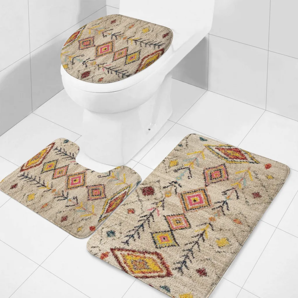 

Heritage Moroccan Berber Style RUG Bathroom Rugs Set 3 Piece U-Shaped Toilet Rug Soft Non-Slip Thick Bath Mat Contour Toilet Rug