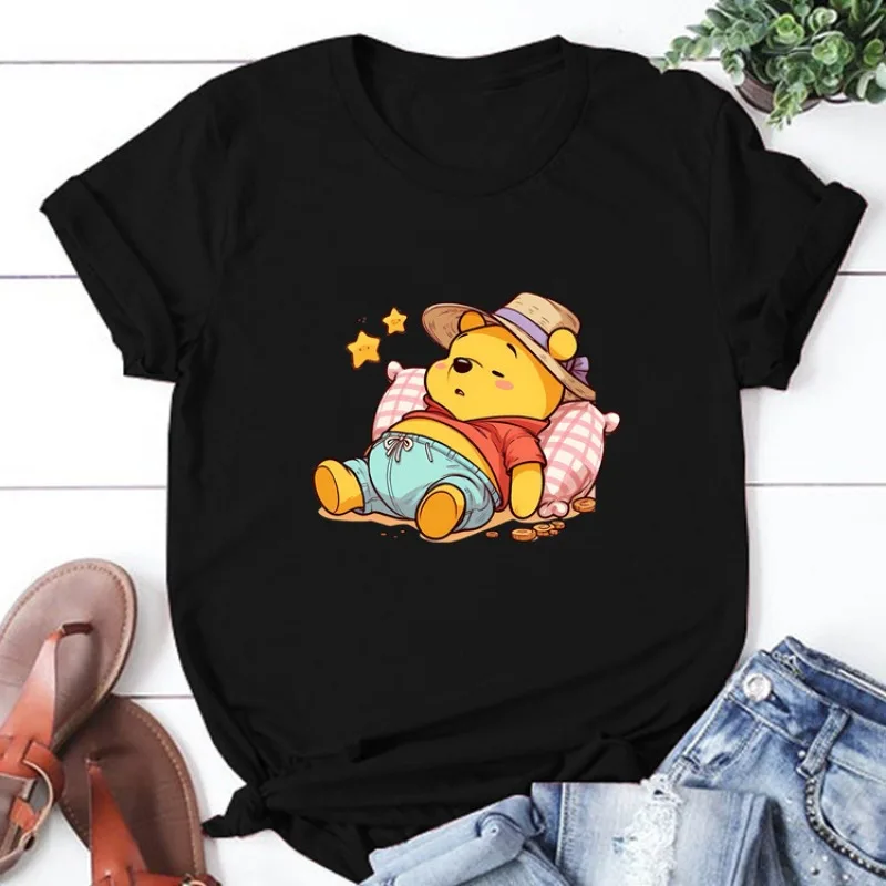 Cute Winnie The Pooh Bear Funny Disney Women T-shirt Graphic Casual Short Sleeve T Shirt Female Kawaii Loose Y2K Clothing Tops