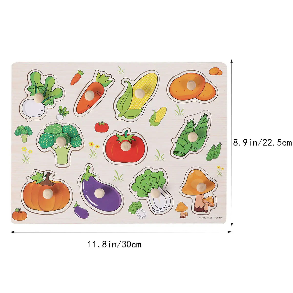 2Pcs Hand Grasp Peg Puzzle Wooden Fruit Vegetable Educational Montessori Early Learning Toddler Peg Puzzles for Fine Motor Skill