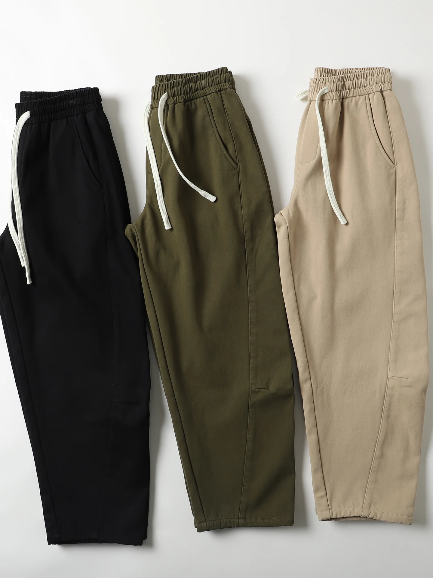 

Men's Casual Cotton Fce Lined Thiened Warm Loose Wide Leg Cone ape Long Pants Trendy Comfortable Japanese Sle Trousers