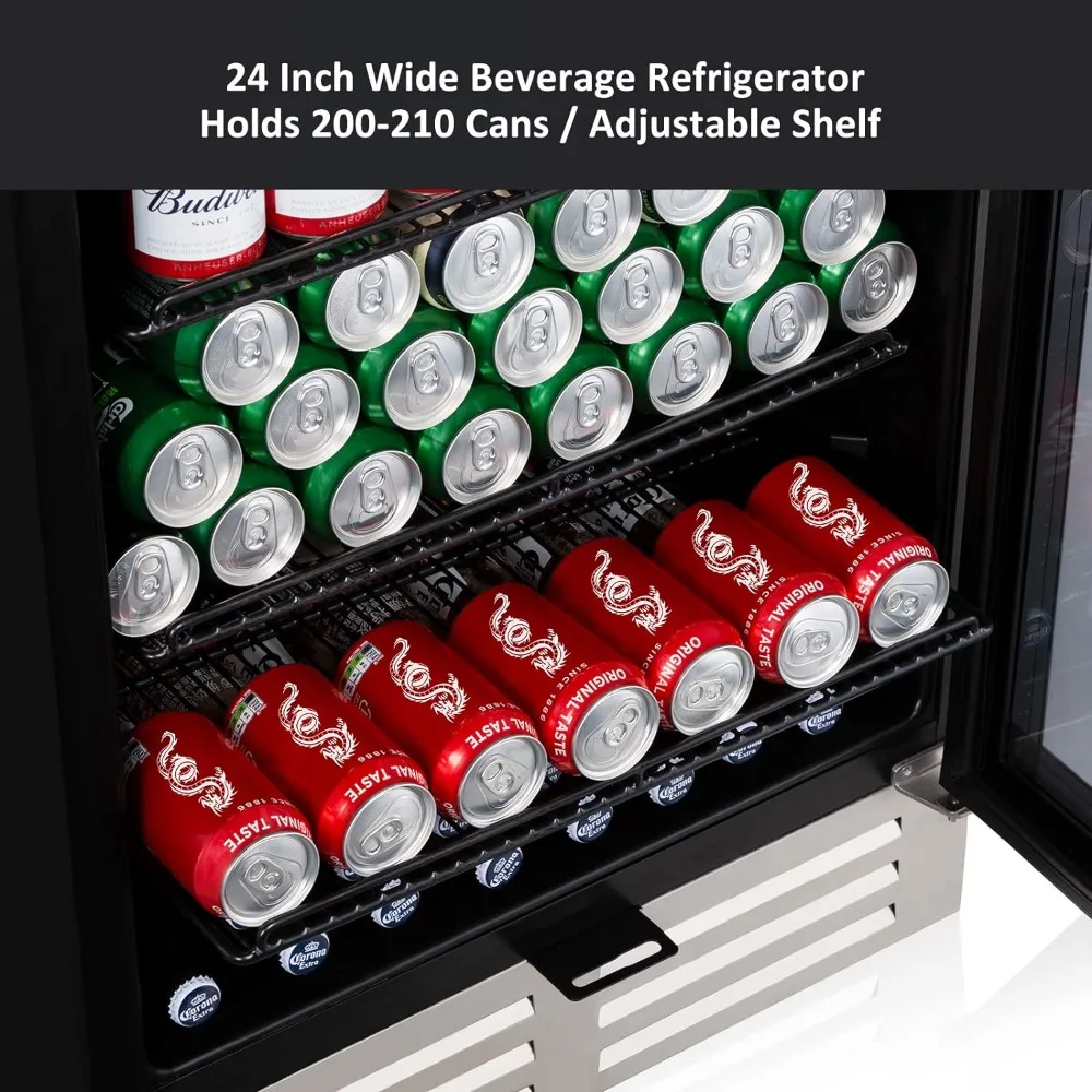 210 Cans Wide Beverage and Beer Fridge with Glass Door and Powerful Cooling Compressor, Built-in/Freestanding