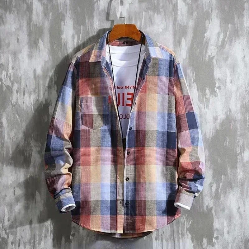 Long Sleeve Shirts And Blouses For Men Plaid Elegant Cotton Normal Man Tops Social New In Hipster Spring Clothing MN12