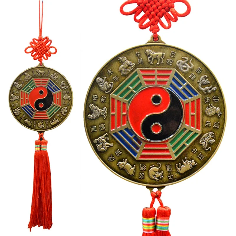 Luy Chinese Zodiac Knot Feng Shui Tai chi Round Bagua Mirror Four Beasts Taoist Talisman Energy Home Decoration Ornament