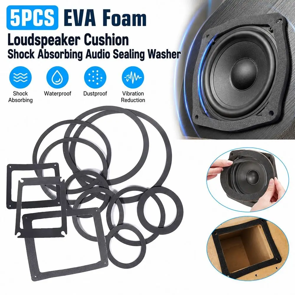 5Pcs 3/4/5/6.5/8/10 Speaker Speaker Sealing Gasket EVA Foam Dustproof Loudspeaker Cushion Acoustic Buffer Shockproof