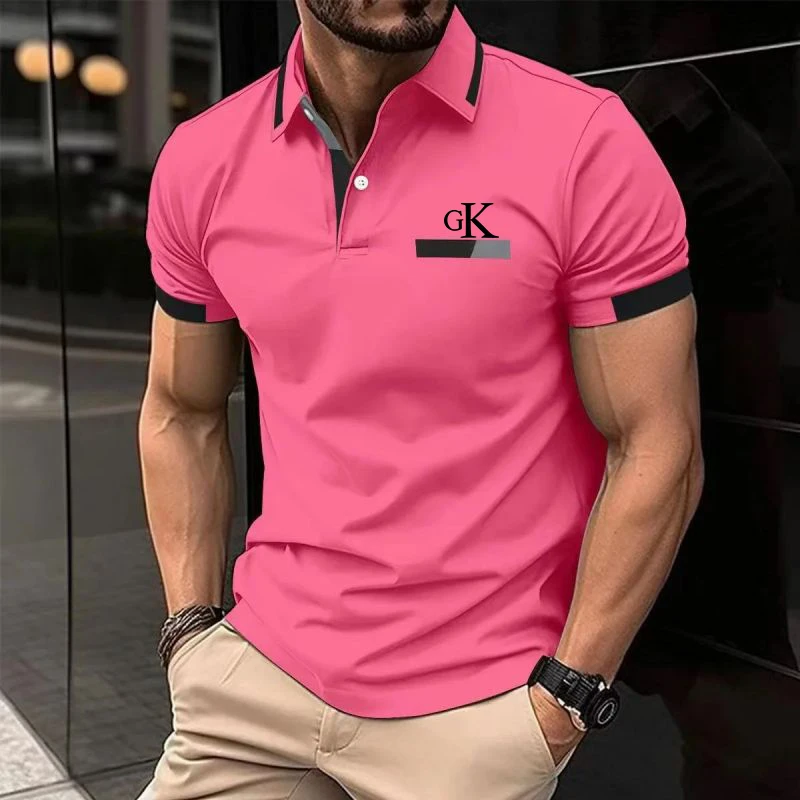 Men's Color Block Short Sleeve Golf Shirt with Chest Pocket - Perfect for Summer Casual Wear