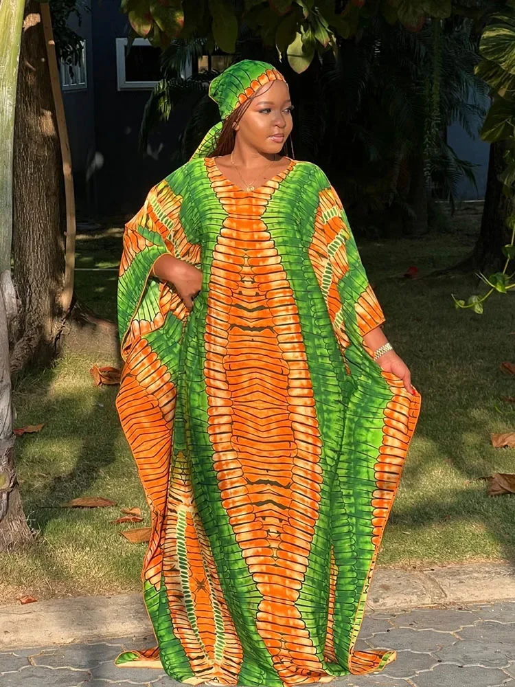 

Women's African Dress Ankara Cotton Boubou Kaftan Ramadan Eid Party Dashiki Robe Long Gown