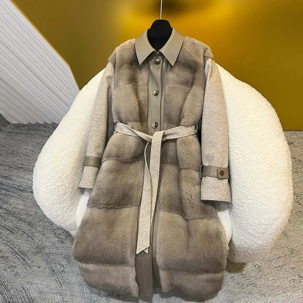 Cappotto in pelliccia di visone di velluto 2025 per donna lungo piumino di lusso in visone per l'inverno