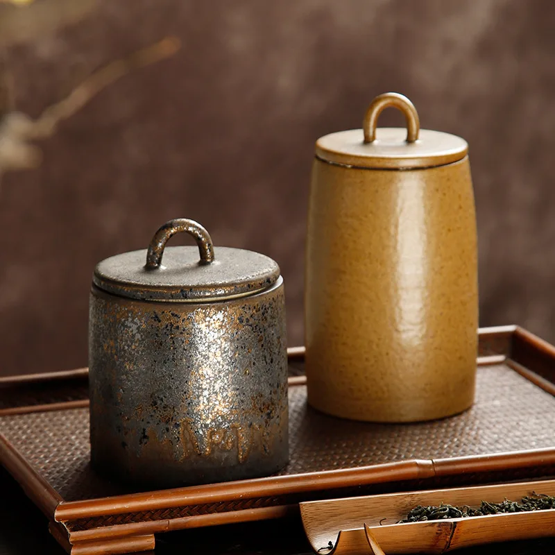 

Coarse Pottery Tea Jar Awakening Tea Jars Japanese Style Warehouse Ceramic Sealed Storage Jar Pu Erh Retro Tea Boxes Home Decor