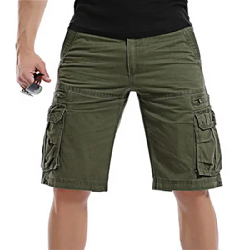 

New Men's Cargo Shorts Summer Cotton Casual Shorts Men Loose Multi Pocket Short Pants Man Knee Length Trousers No Belt Plus Size