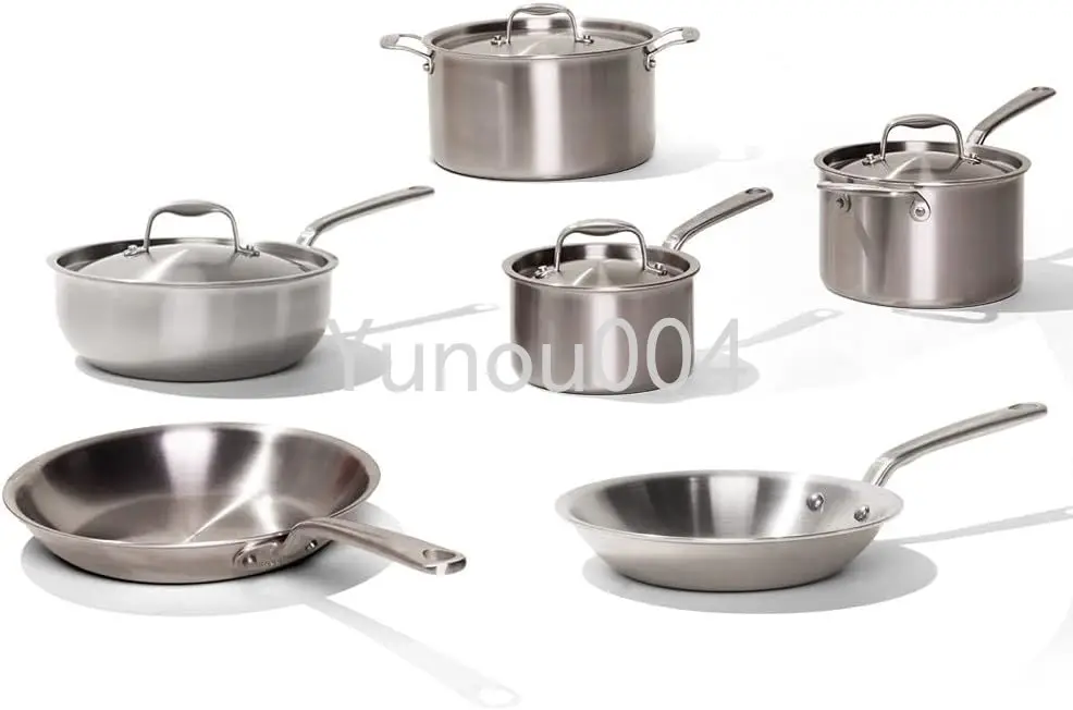 

In Cookware - 10 Piece Stainless Steel Pot and Pan Set - 5 Ply Clad - Includes Stainless Steel Frying Pans, Saucepans, Sauc Made