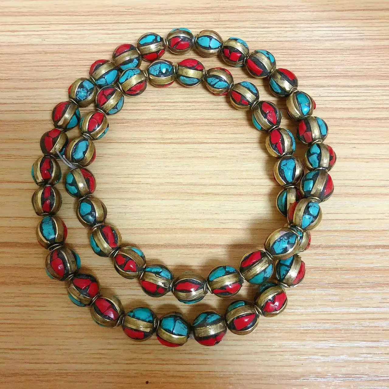 BD279 Wholesale Nepal Handmade Beads Brass Colorful Stone 11mm Round DIY Beads For Jewelry Making 50 Pieces Beads