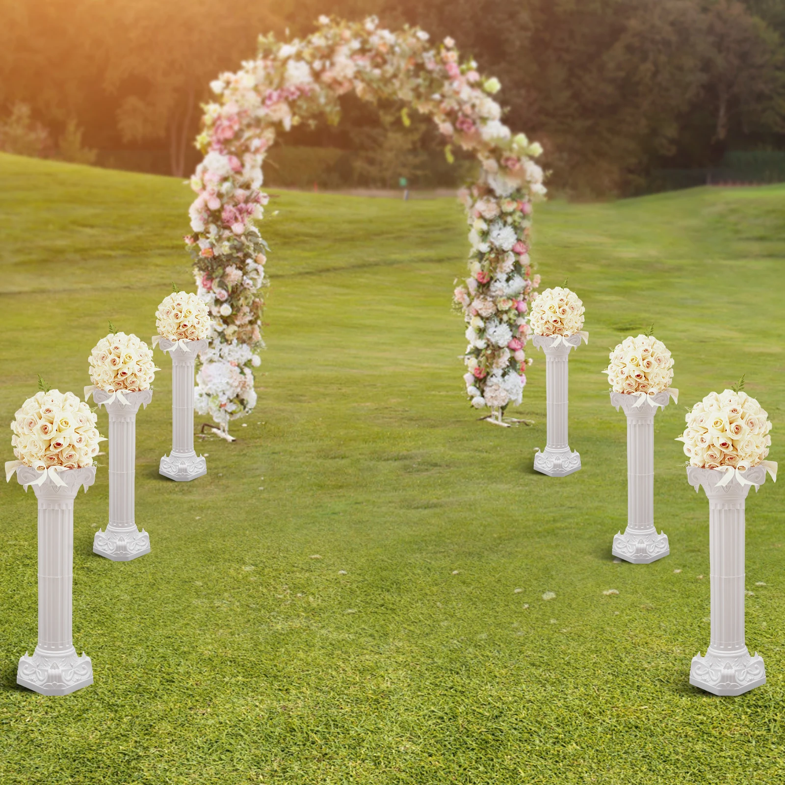 BYMAOCAR 34.65 Inches Tall White Roman Pillar Flower Stand Columns, Decorative Road Ornaments for Wedding & Party Events