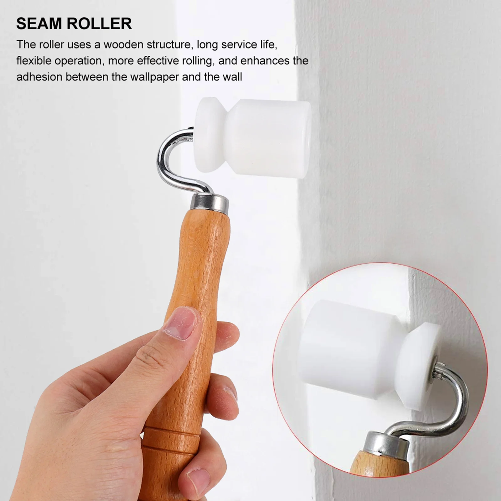 

Seam Roller Wooden Handle Pressure Wheel Construction Tool Kit for Durable Wallpaper Wall Paper Seaming Adhesion Easy Use
