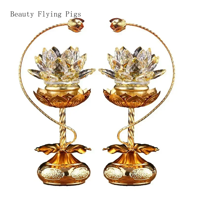 

21cm Alloy crystal glass Simulated candlestick for household use Buddha hall for prayer decoration home decor