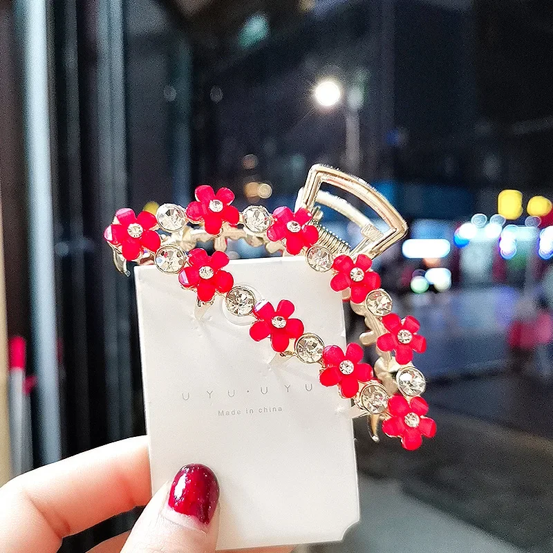 Di nuovo Modo del Metallo Grande Grip Clip di Fiori Colorati di Strass Tornante Pan Artiglio Dei Capelli per le Donne Della Ragazza Accessori Per Capelli Copricapo