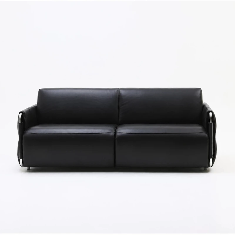 

Sea salt sofa bed, first layer cowhide Bauhaus medieval stainless steel folding dual-purpose small apartment sofa