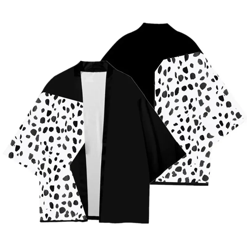 أزياء فيلم Cruella De Vil التأثيرية فستان بقلنسوة قميص عباءة للنساء أسود وأبيض مرقط أنيمي 101 حفلة أداء الدلماسية