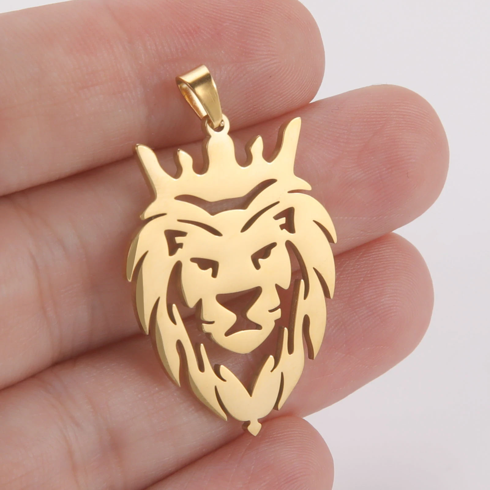 Stainless Steel Lion Pendant Jewelry Handmade Animal Crown Lion Men\'s and Women\'s DIY Earrings Necklace Jewelry Gift