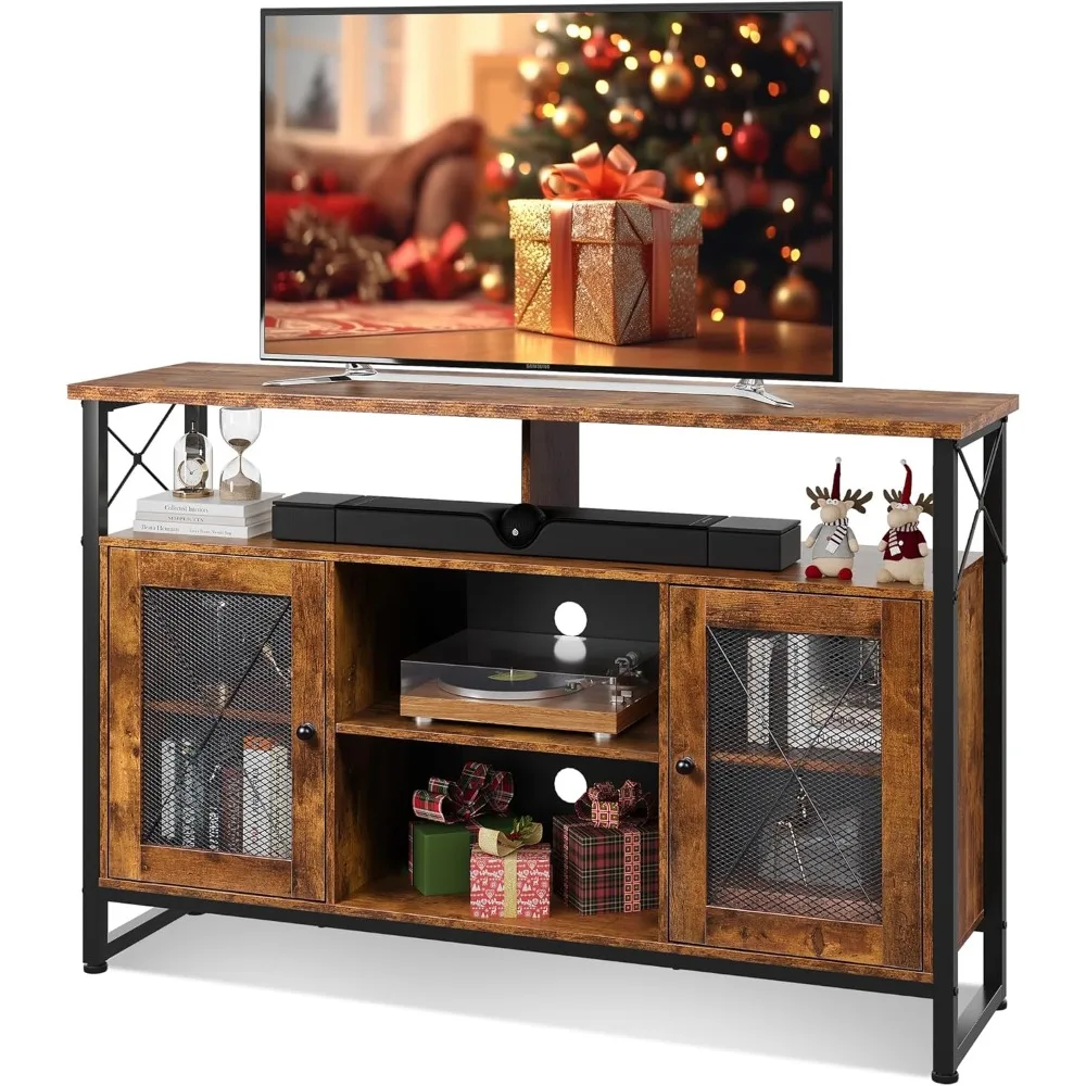 TV Stand 55 inch TV, Tall Entertainment Center with Storage, Farmhouse Industrial TV Console for Bedroom Living Room, Rustic