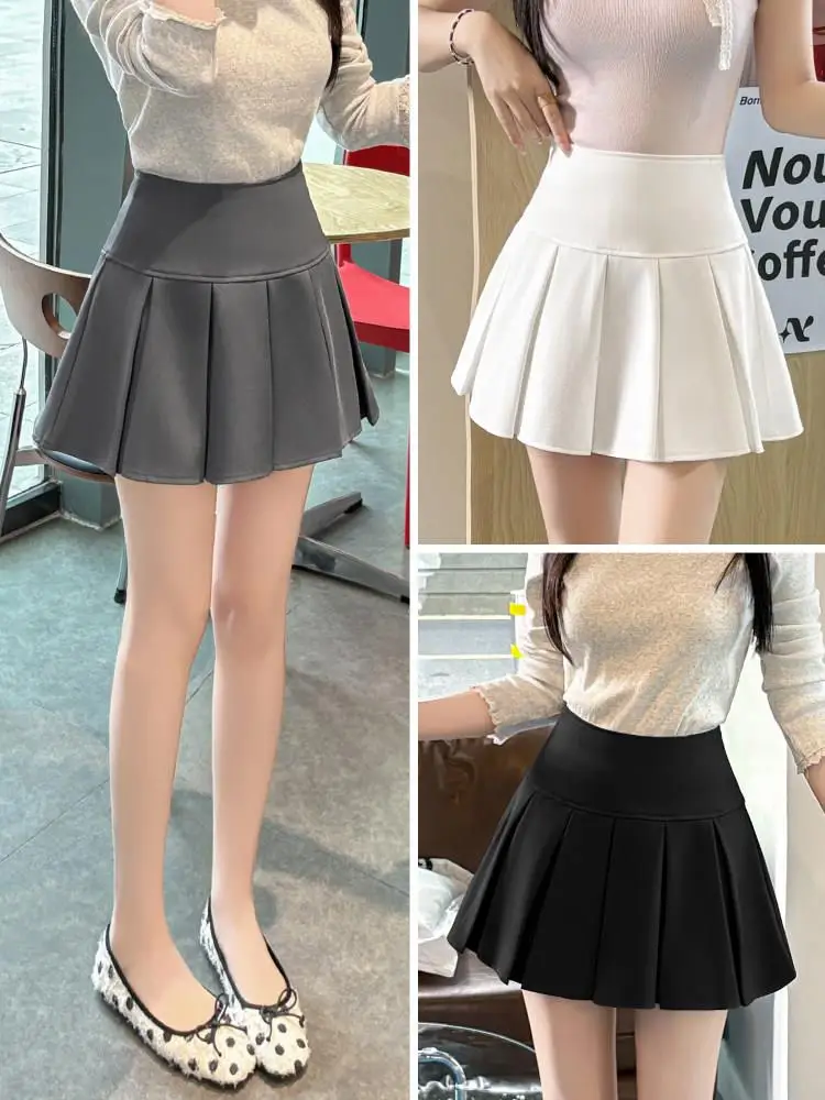 

Юбка А-силуэта с высокой талией, женская, весна-лето 2026, новая модель, плиссированная, непрозрачная, белая, средней длины, для офиса, в корейском стиле