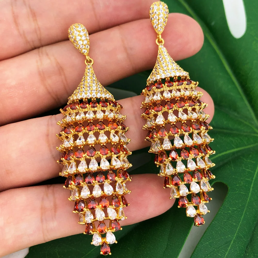 

Missvikki Full Mirco CZ Wedding Women Earrings Skeleton Jewelry Trendy Geometric New Fashion Trendy Luxury Long Pendant Earrings