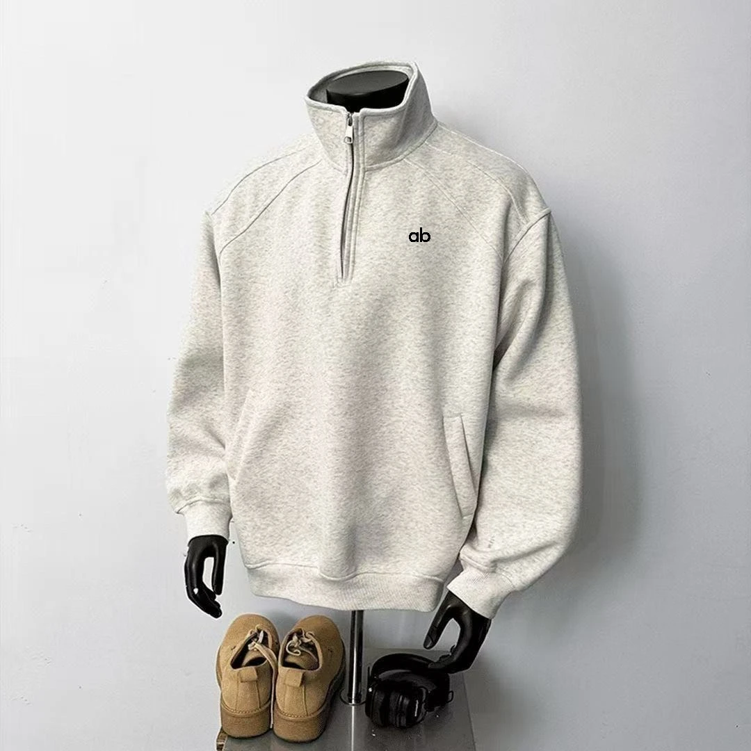 Sudadera de cuello alto con media cremallera para hombre, estilo retro americano, color liso, versátil, de manga larga, para otoño e invierno