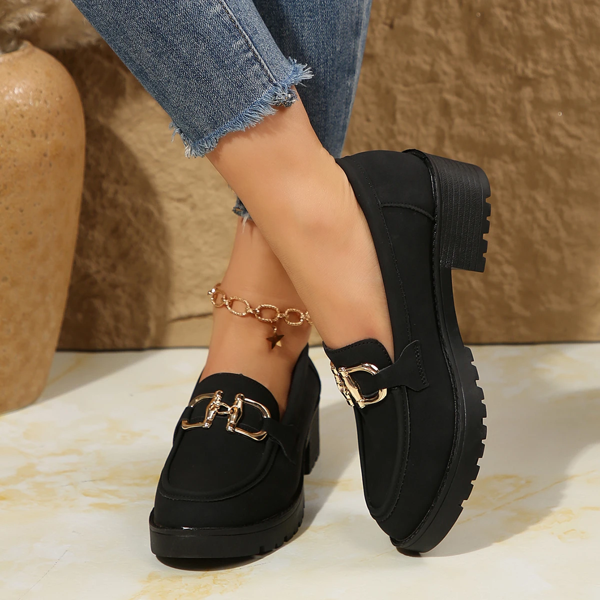 

Модные элегантные банкетные туфли на высоком каблуке с неглубоким носком, весенне-осенние новые удобные повседневные туфли на толстой подошве с круглым носком