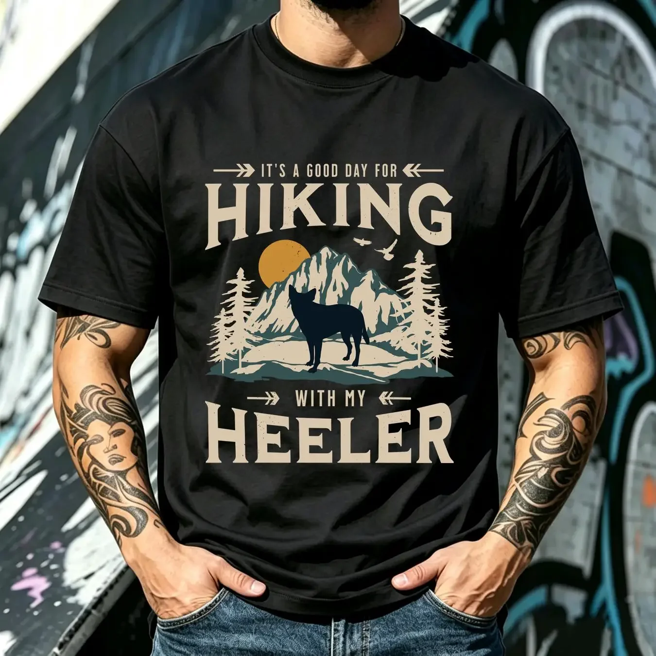 washed T Shirt Heeler Dog Hiking For Dad Blue Mom Australian Cattle Lover Women long or short sleeves vintage Washed Unisex