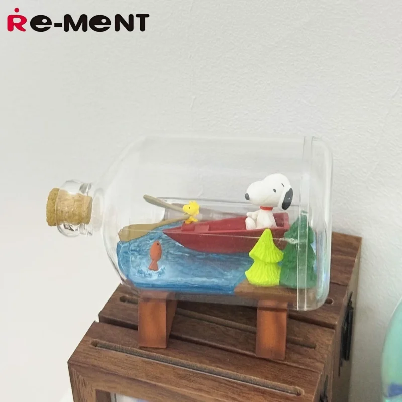 RE-MENT Snoopy Scene Happy Terrarium Miniature Landscape Bottle Blind Box Toys Anime Figures Collect Ornaments