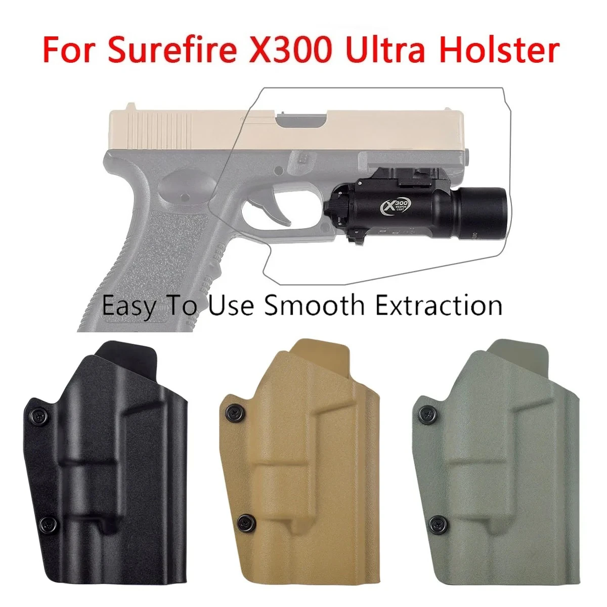 

Kydex Tactical Holster Belt Paddle Holster for G17 G19 Pistol Holster Adapt to X300 Flashlight Hunting Accessories