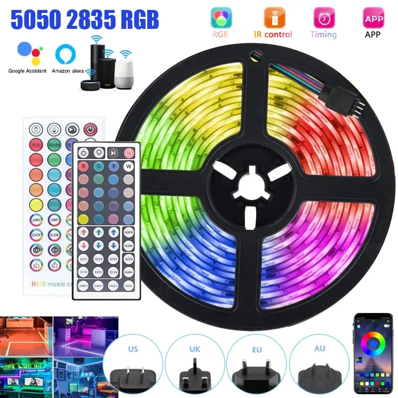 Rgb levou tira de luz, impermeável, 12v, com controle remoto, 2835, 5050, para sala de jogos, 30m, decoração da parede ao ar livre