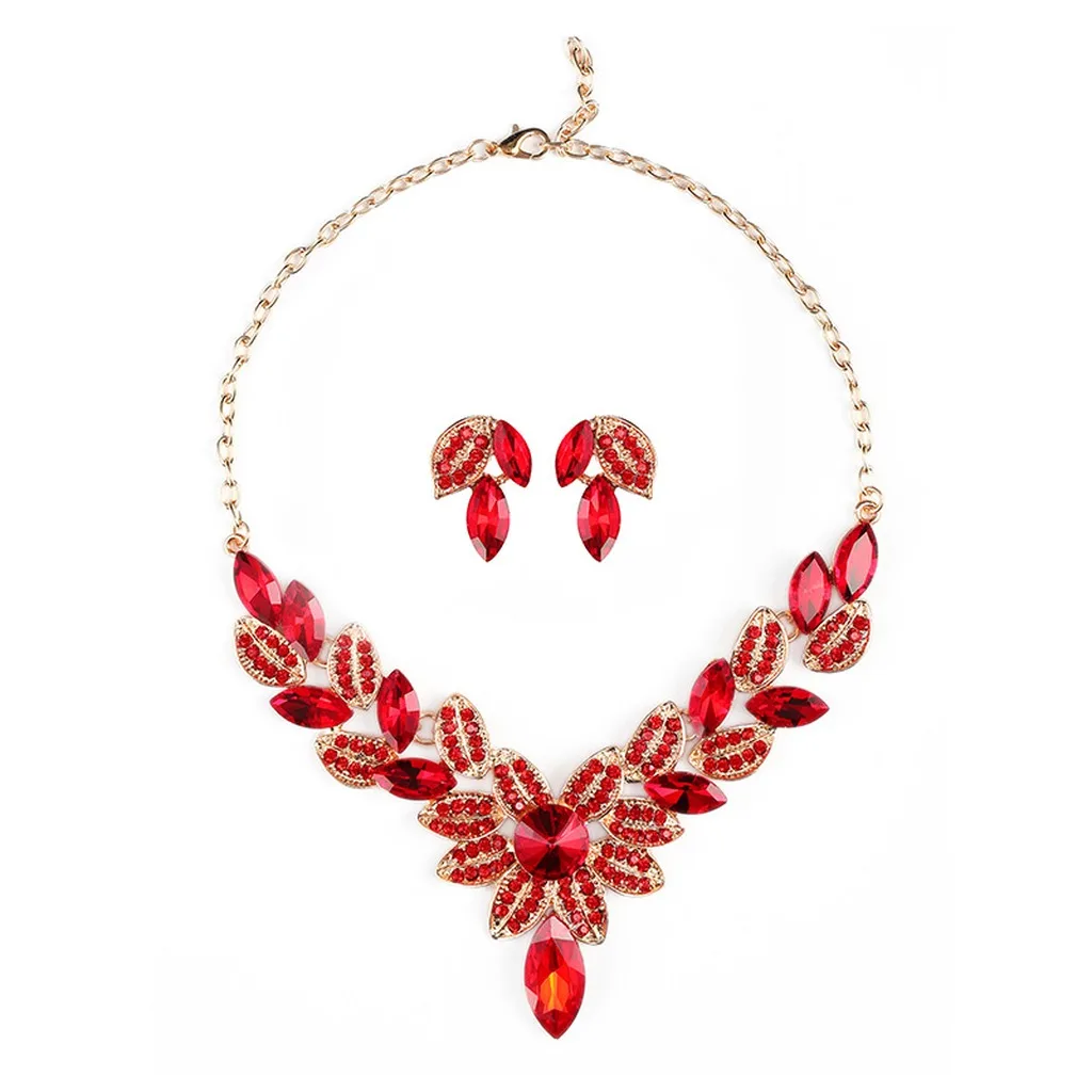 Tulip Floral Necklace Electroplated Formal Jewelry Set Crystal Bib Necklace High-Clarity Women'S Jewelry Set For Stage Off