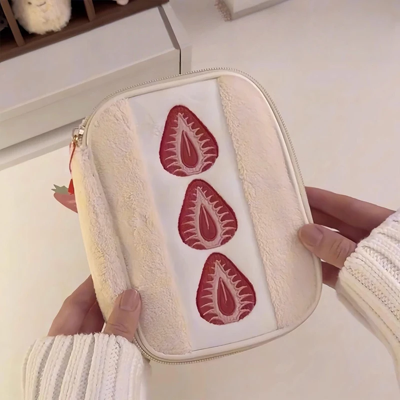 

Cute Embroidered Strawberry Pencil Case Portable Stationery Pen Box Multi Functional Large Capacity Makeup Bag Storage Bag