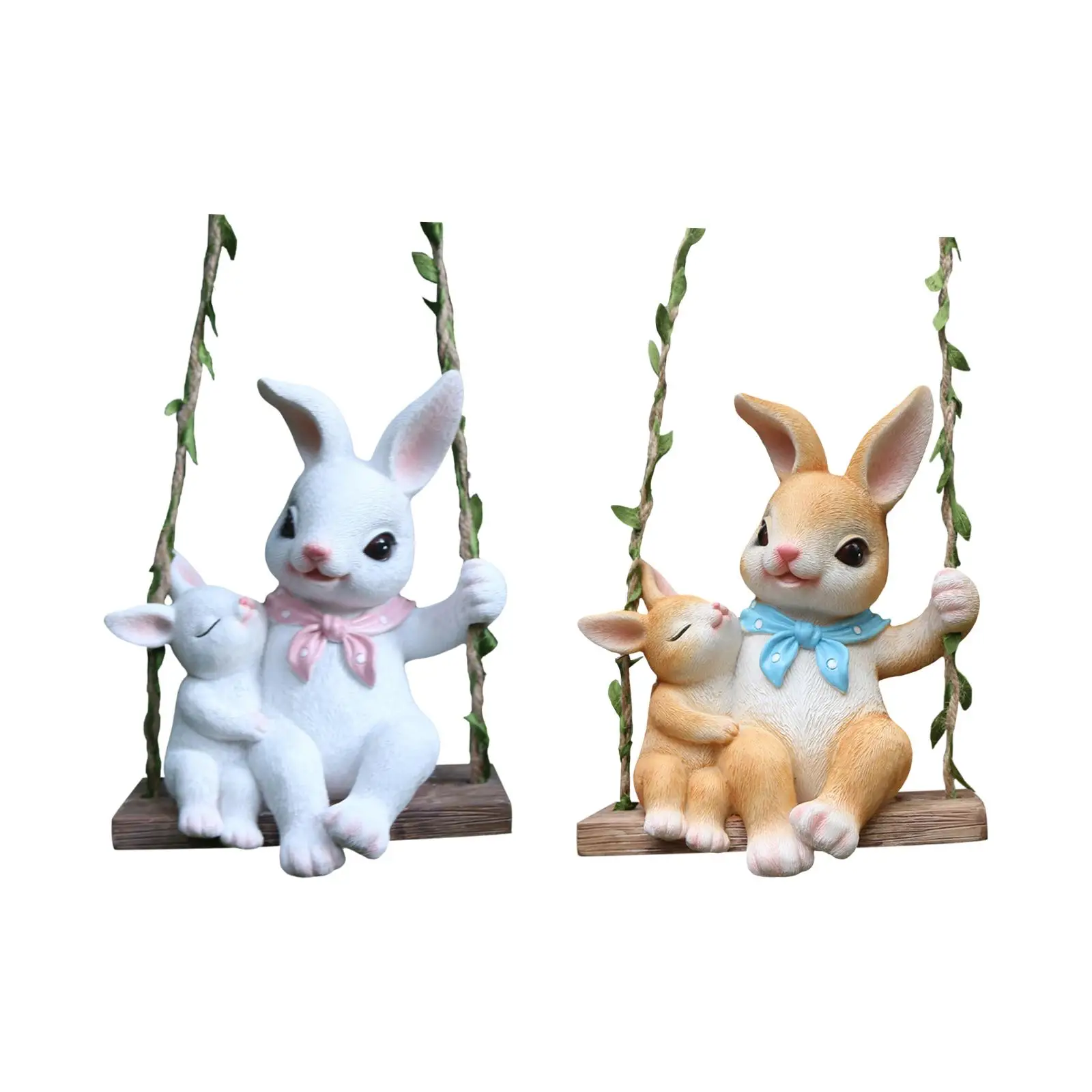 

Swing Rabbit Garden Statue Crafts Animal Creative Hanging Sculpture Bunny Figurine for Indoor Outdoor Entryway Yard Courtyard