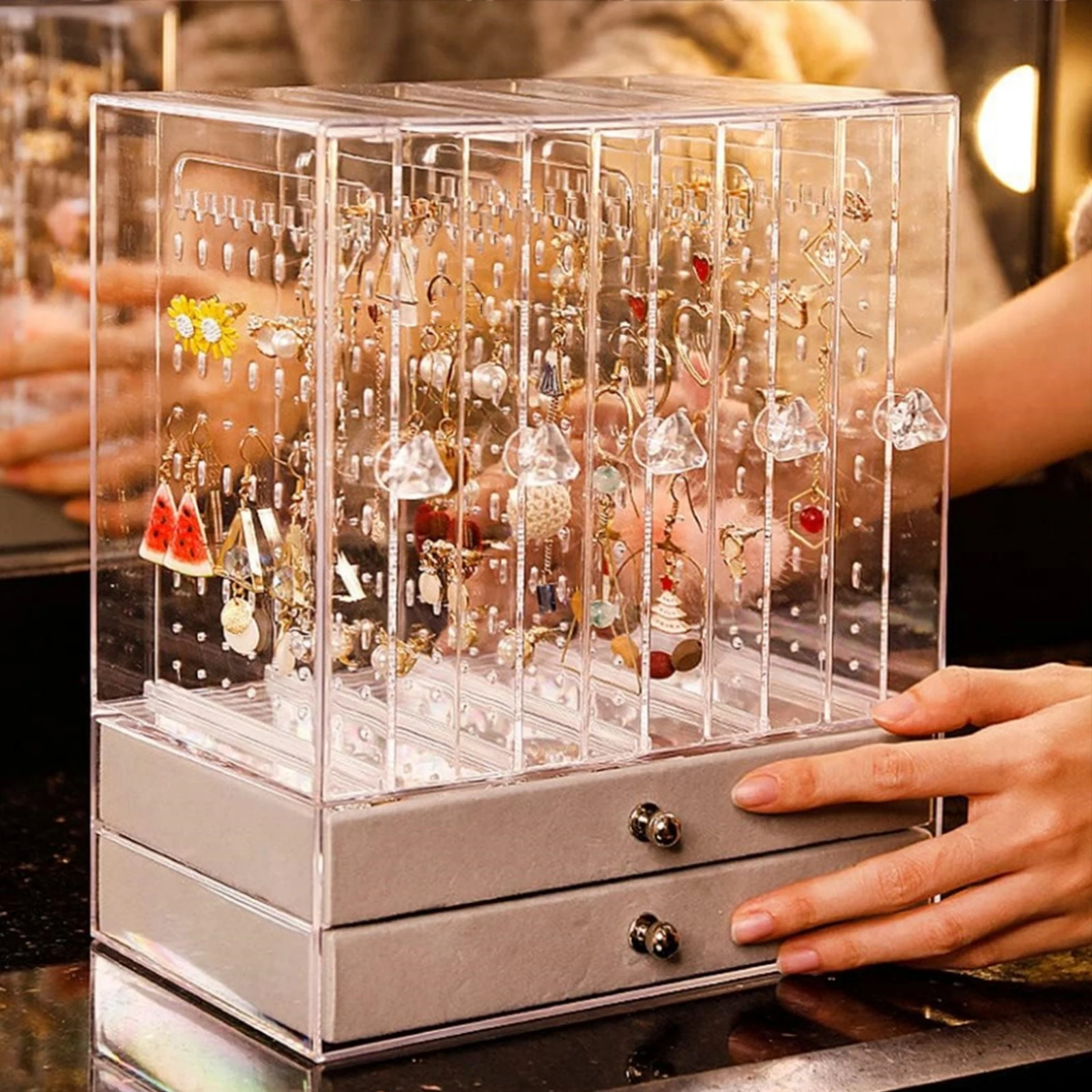 

Вертикальный органайзер для украшений, настольный ящик для хранения, контейнер для хранения с выдвижными ящиками, вместительный, с защитой от окисления, для организации украшений