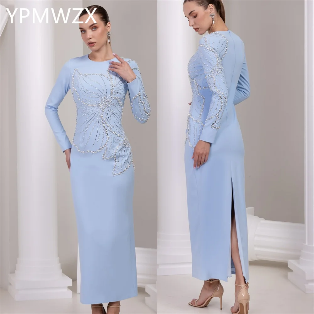 Customized Evening Dress Formal Party Occasion Prom Gown YPMWZX Scoop Neckline Column Ankle Length Skirts Vertically Bespoke Occ