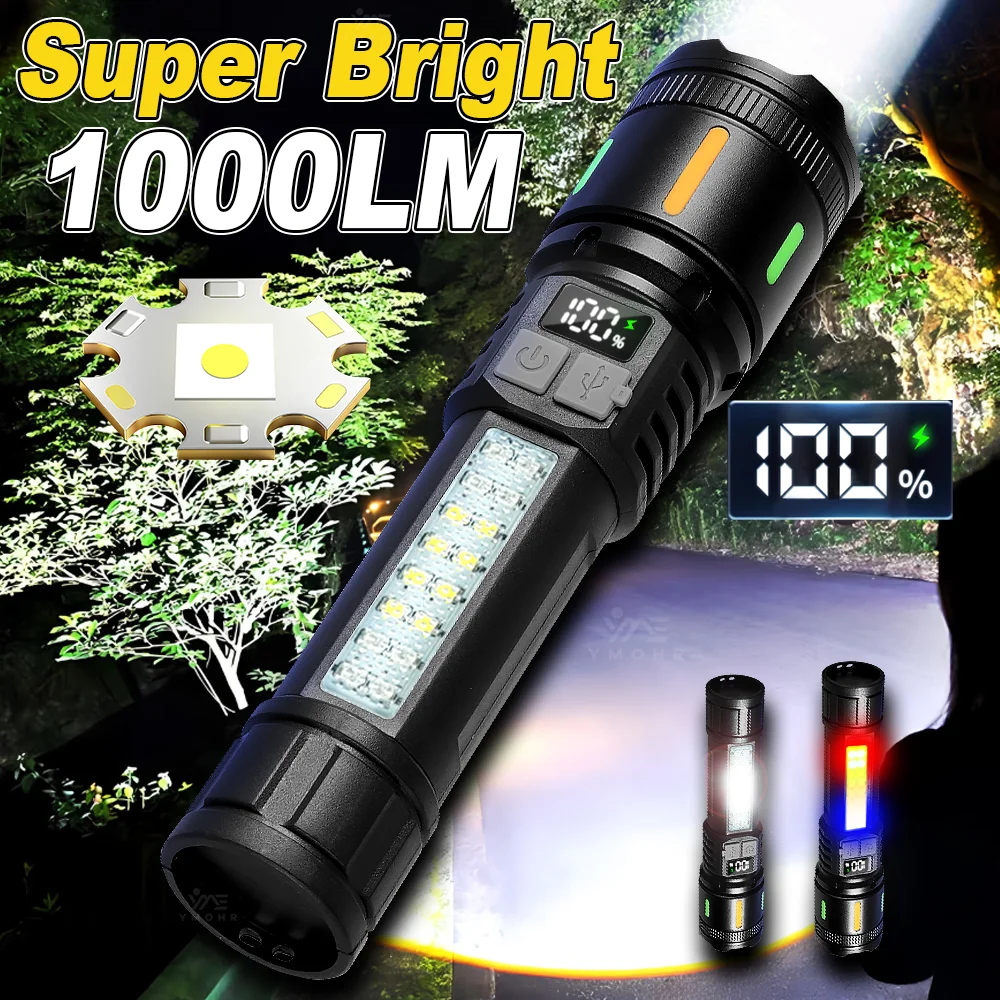 Powerful Camping Torch Led flashlight Rechargeable Super Bright Flashlight Battery Display Lightweight Climbing Hiking Flashligt
