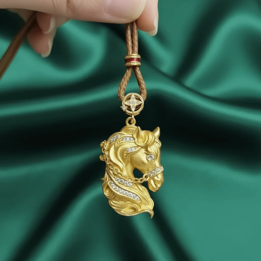 الفاخرة زودياك الحصان قلادة حجر الراين الرقبة الملحقات الثروة فوال قلادة التيتانيوم الصلب مقاوم للماء قلادة الحصان الذهبي #4