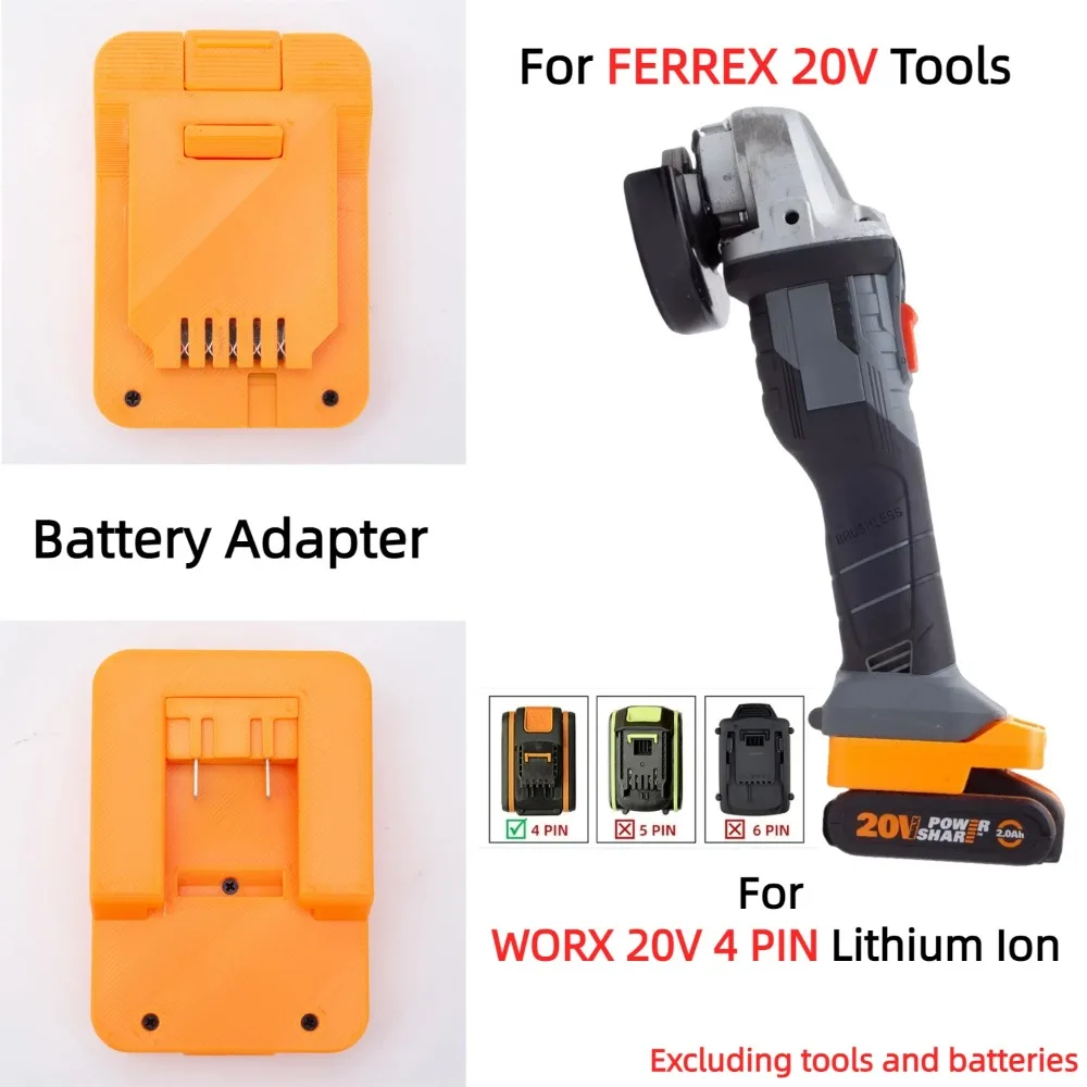 

Battery Adapter For WORX 20V 4 PIN Lithium Battery Converter TO FERREX 20V Brushless Cordless Drill Tools (Only Adapter)