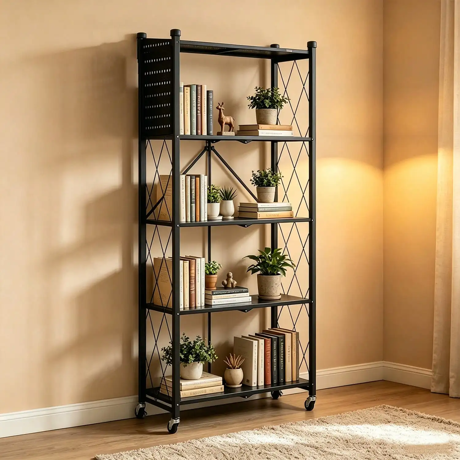 1pc Ready-To-Use Folding Storage Rack, Available In 2-, 3-, 4-, Or 5-Tier Configurations. Space-Saving, No Assembly Required. Foldable And Portable, Ideal For Living Rooms, Kitchens, Garages, And Industrial Settings. A Practical Storage Solution.